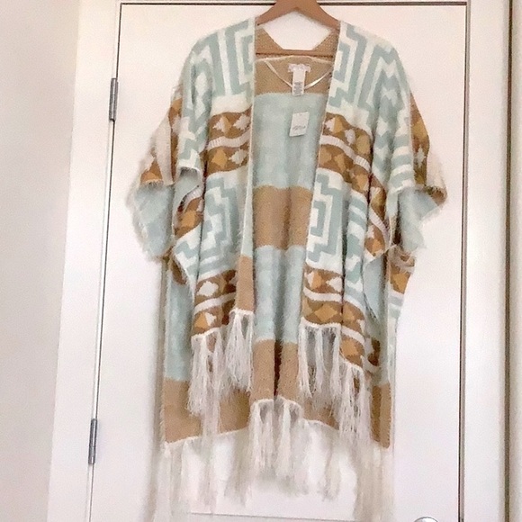 NWT Free People Sweater Cardigan Kimono Wrap Poncho Cozy Diamondback OS - Picture 3 of 9